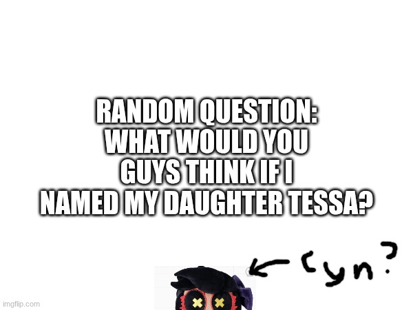 Not that it will happen any time soon, I'm too young for it anyway. | RANDOM QUESTION:
WHAT WOULD YOU GUYS THINK IF I NAMED MY DAUGHTER TESSA? | image tagged in murder drones | made w/ Imgflip meme maker