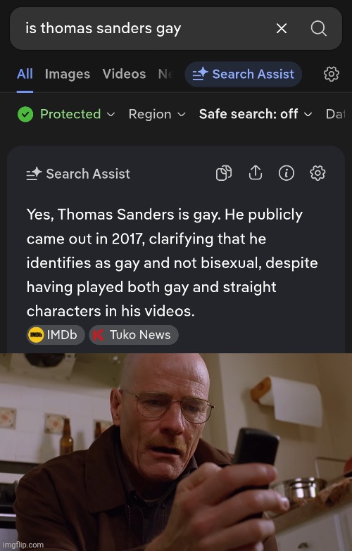 well thats a shame | image tagged in walter white on his phone,thomas sanders,vine,gay,ai,sad | made w/ Imgflip meme maker