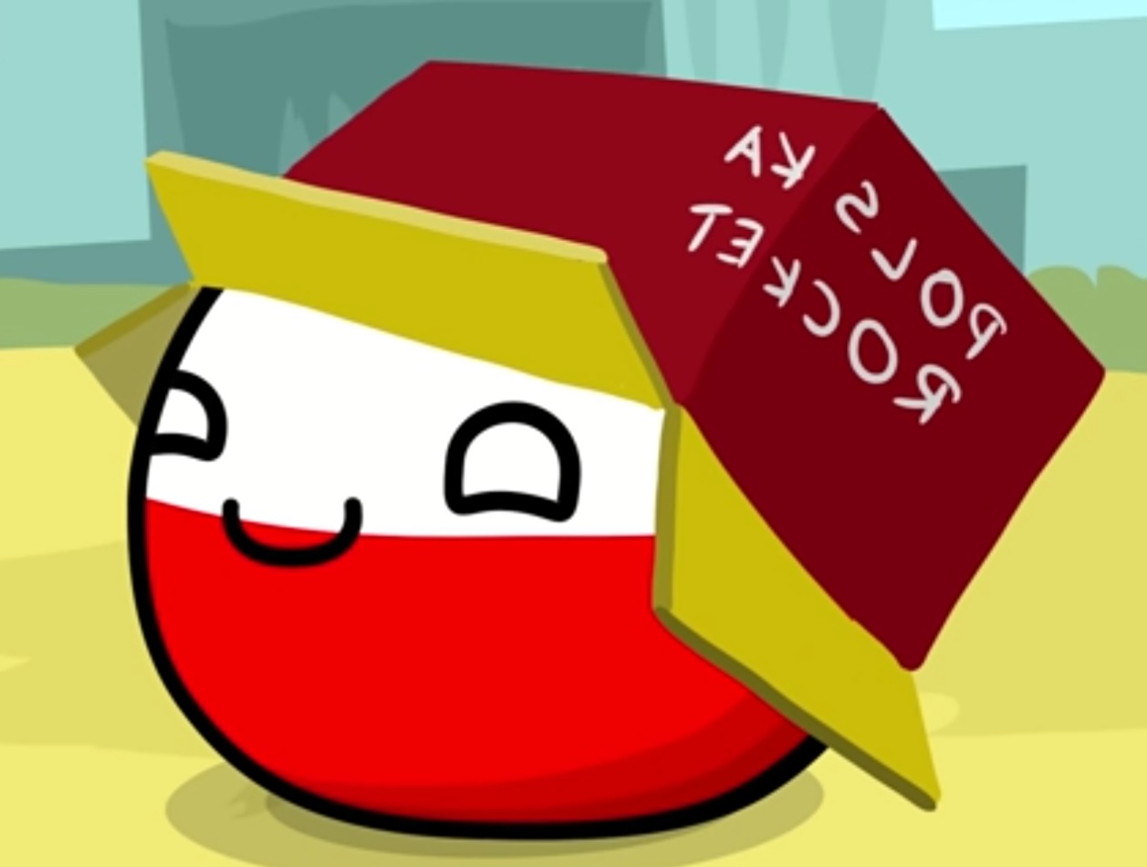 Poland Ball playing with a box, pretending to be in a rocket in Blank Meme Template