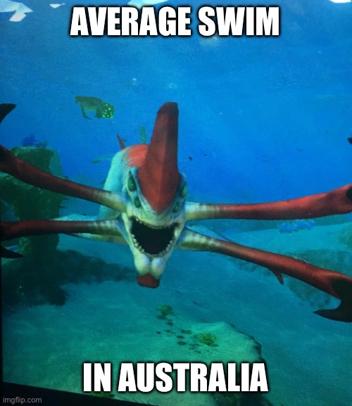Subnatica reaper leviathan | AVERAGE SWIM; IN AUSTRALIA | image tagged in subnatica reaper leviathan | made w/ Imgflip meme maker