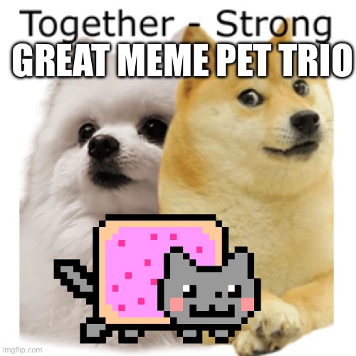 Oh yes the 3 great meme pets | GREAT MEME PET TRIO | image tagged in nyan cat,doge,gabe the dog | made w/ Imgflip meme maker