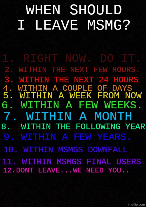 when should i leave msmg? | image tagged in when should i leave msmg | made w/ Imgflip meme maker