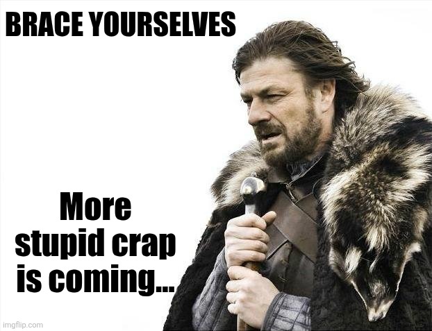 Brace Yourselves X is Coming Meme | BRACE YOURSELVES More stupid crap is coming... | image tagged in memes,brace yourselves x is coming | made w/ Imgflip meme maker
