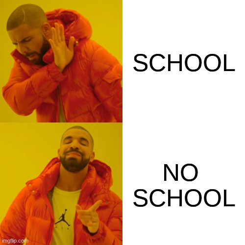 Drake Hotline Bling | SCHOOL; NO 
SCHOOL | image tagged in memes,drake hotline bling,funny | made w/ Imgflip meme maker