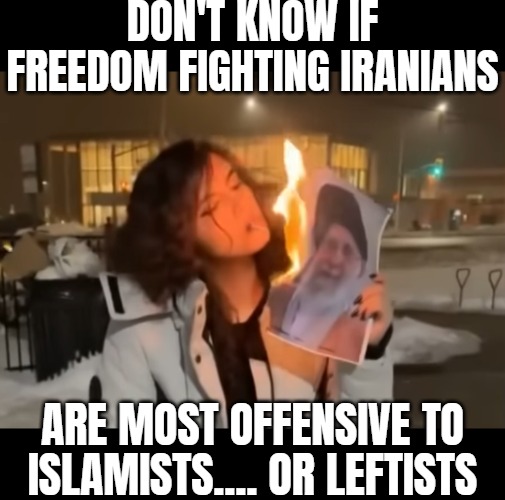 Communists and Islamists facilitated the regime. Regretting it, would delegitimize the current western attempts | DON'T KNOW IF FREEDOM FIGHTING IRANIANS; ARE MOST OFFENSIVE TO ISLAMISTS.... OR LEFTISTS | image tagged in iran,freedom,politics,radical islam,leftists | made w/ Imgflip meme maker