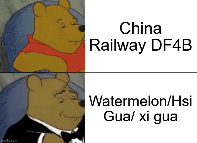 Tuxedo Winnie The Pooh | China Railway DF4B; Watermelon/Hsi Gua/ xi gua | image tagged in memes,tuxedo winnie the pooh,china | made w/ Imgflip meme maker