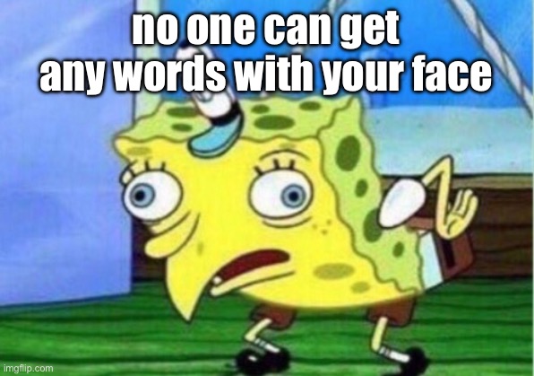 Mocking Spongebob | no one can get any words with your face | image tagged in memes,mocking spongebob | made w/ Imgflip meme maker