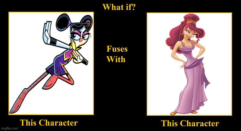 Flick Feathers Fuses With Megara | image tagged in what if fuses,megara,hercules,chuck chicken,flick feathers,disney princess | made w/ Imgflip meme maker
