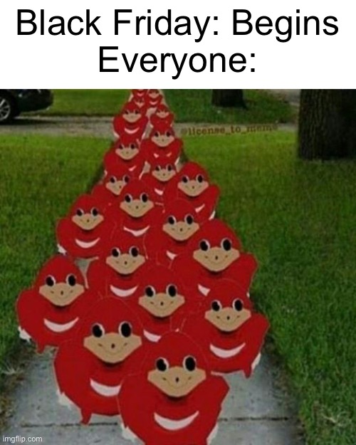 *Walmart fills faster than my water bottle* | Black Friday: Begins
Everyone: | image tagged in ugandan knuckles army,black friday,ugandan knuckles | made w/ Imgflip meme maker