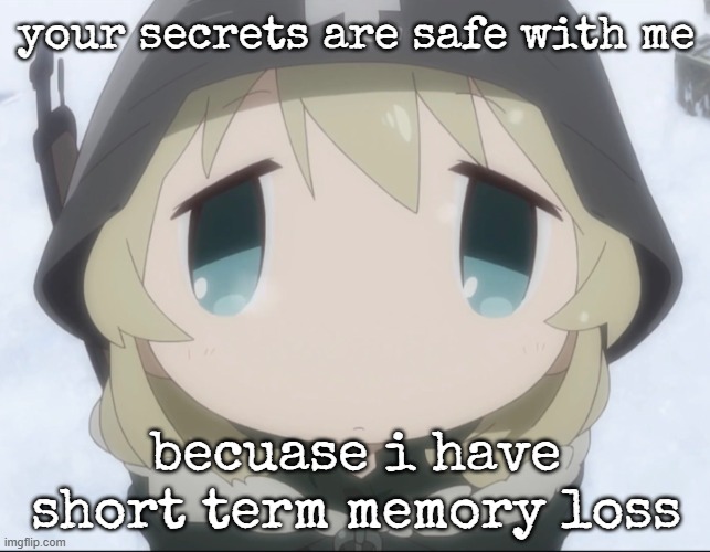 Yuuri high-angle | your secrets are safe with me; becuase i have short term memory loss | image tagged in yuuri high-angle | made w/ Imgflip meme maker