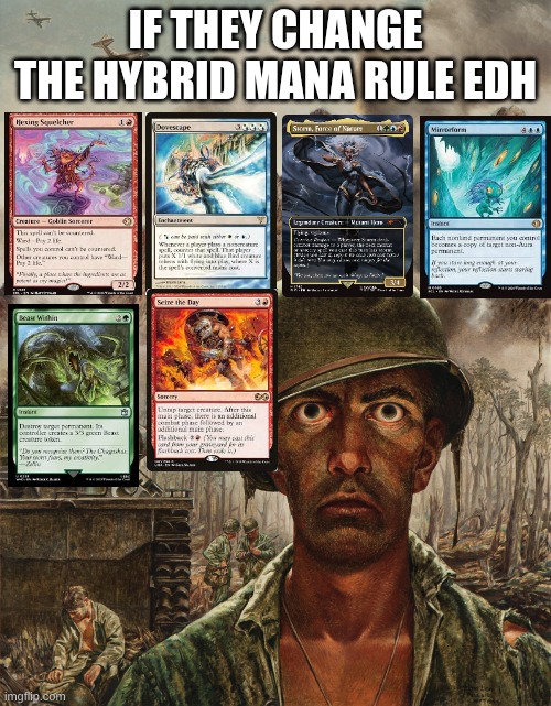 Hybrid Mana | IF THEY CHANGE THE HYBRID MANA RULE EDH | image tagged in thousand year stare | made w/ Imgflip meme maker