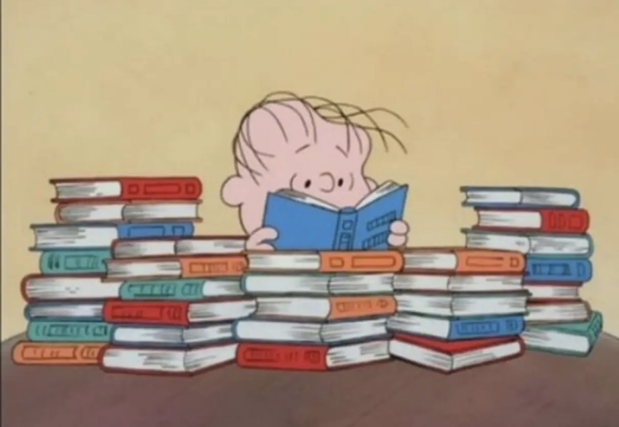 Linus reading books Blank Meme Template