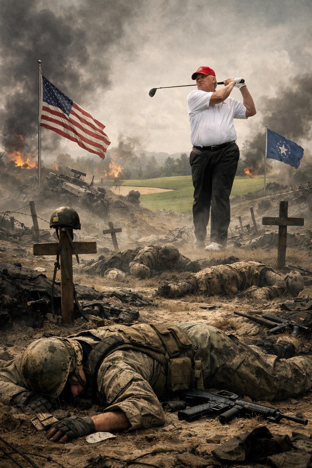 Donald Trump golfing in a warzone Blank Meme Template