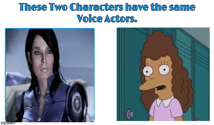 Kimberly Brooks 3 | image tagged in same voice actor,mass effect,the simpsons,xbox,20th century fox,kimberly brooks | made w/ Imgflip meme maker