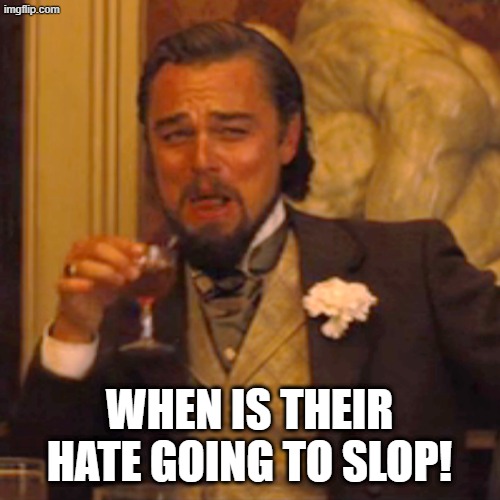 Laughing Leo Meme | WHEN IS THEIR HATE GOING TO SLOP! | image tagged in memes,laughing leo | made w/ Imgflip meme maker
