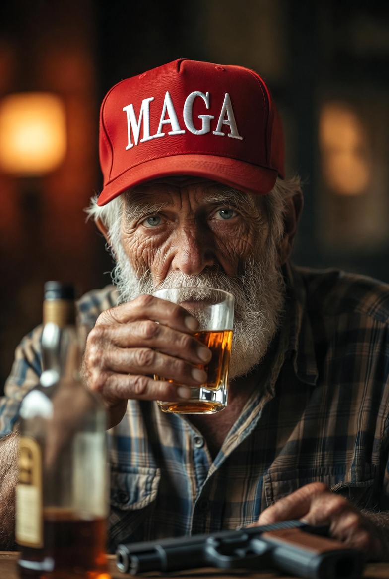 Old Elderly Man MAGA liquor booze gun pistol alcoholism Blank Meme Template