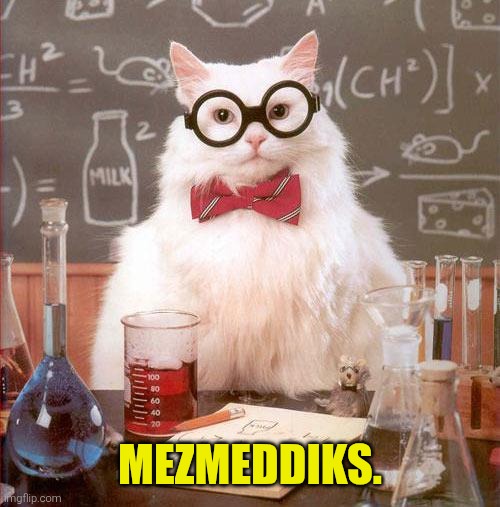 Science Cat | MEZMEDDIKS. | image tagged in science cat | made w/ Imgflip meme maker