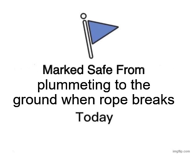 Marked Safe From Meme | plummeting to the ground when rope breaks | image tagged in memes,marked safe from | made w/ Imgflip meme maker
