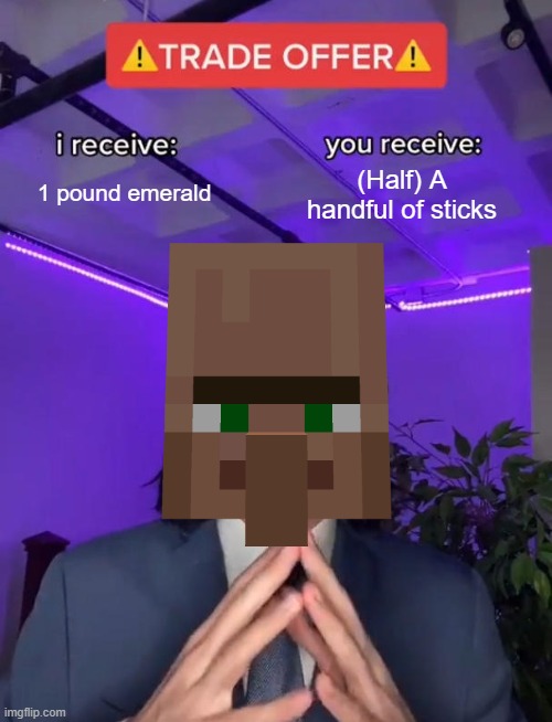 Trade Offer | 1 pound emerald; (Half) A handful of sticks | image tagged in trade offer | made w/ Imgflip meme maker