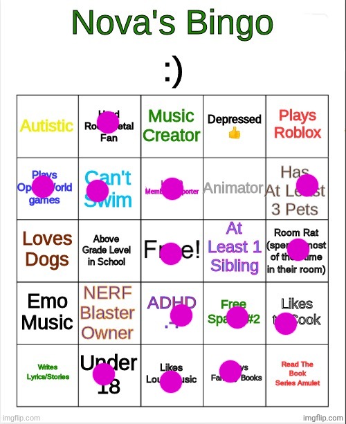 Nova's Bingo | image tagged in nova's bingo | made w/ Imgflip meme maker
