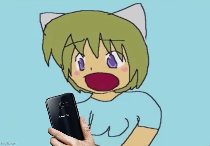 Raku-Chan screaming at phone | image tagged in reaction image,nyan neko sugar girls | made w/ Imgflip meme maker