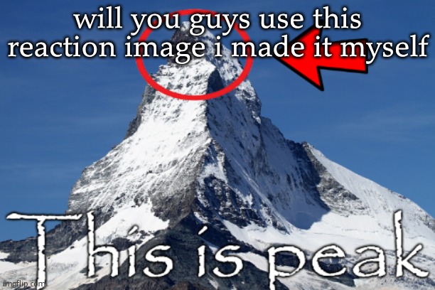 This is peak | will you guys use this reaction image i made it myself | image tagged in this is peak | made w/ Imgflip meme maker