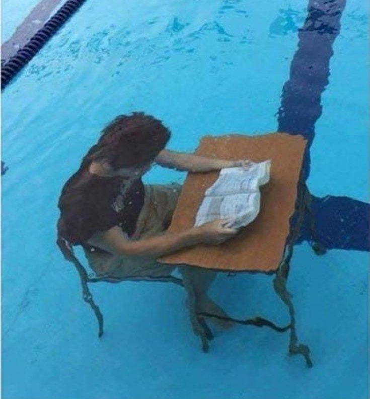 guy studying in pool Blank Meme Template