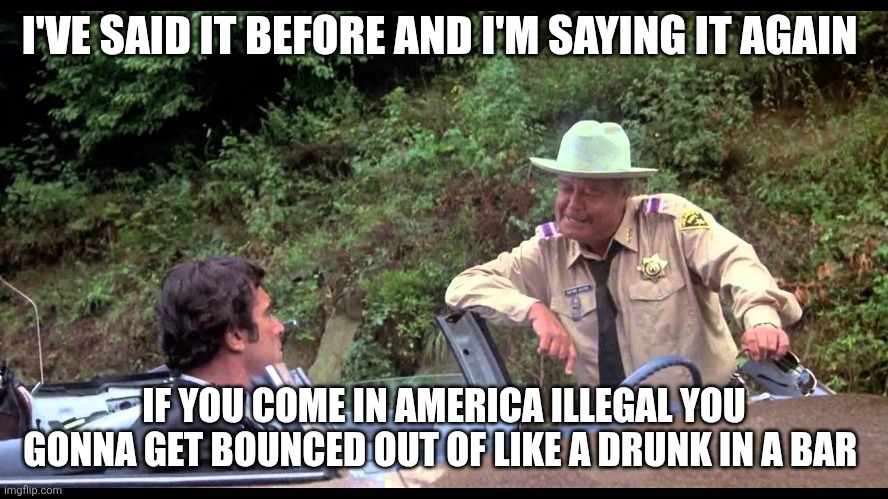 There's no way you can come to America | I'VE SAID IT BEFORE AND I'M SAYING IT AGAIN; IF YOU COME IN AMERICA ILLEGAL YOU GONNA GET BOUNCED OUT OF LIKE A DRUNK IN A BAR | image tagged in buford t justice | made w/ Imgflip meme maker