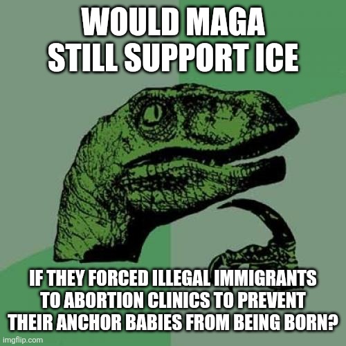 I remember Trump made a comment about "Anchor babies" and Hitler forced non-Aryan women to abort their babies | WOULD MAGA STILL SUPPORT ICE; IF THEY FORCED ILLEGAL IMMIGRANTS TO ABORTION CLINICS TO PREVENT THEIR ANCHOR BABIES FROM BEING BORN? | image tagged in memes,philosoraptor,ice,immigration,abortion,police state | made w/ Imgflip meme maker