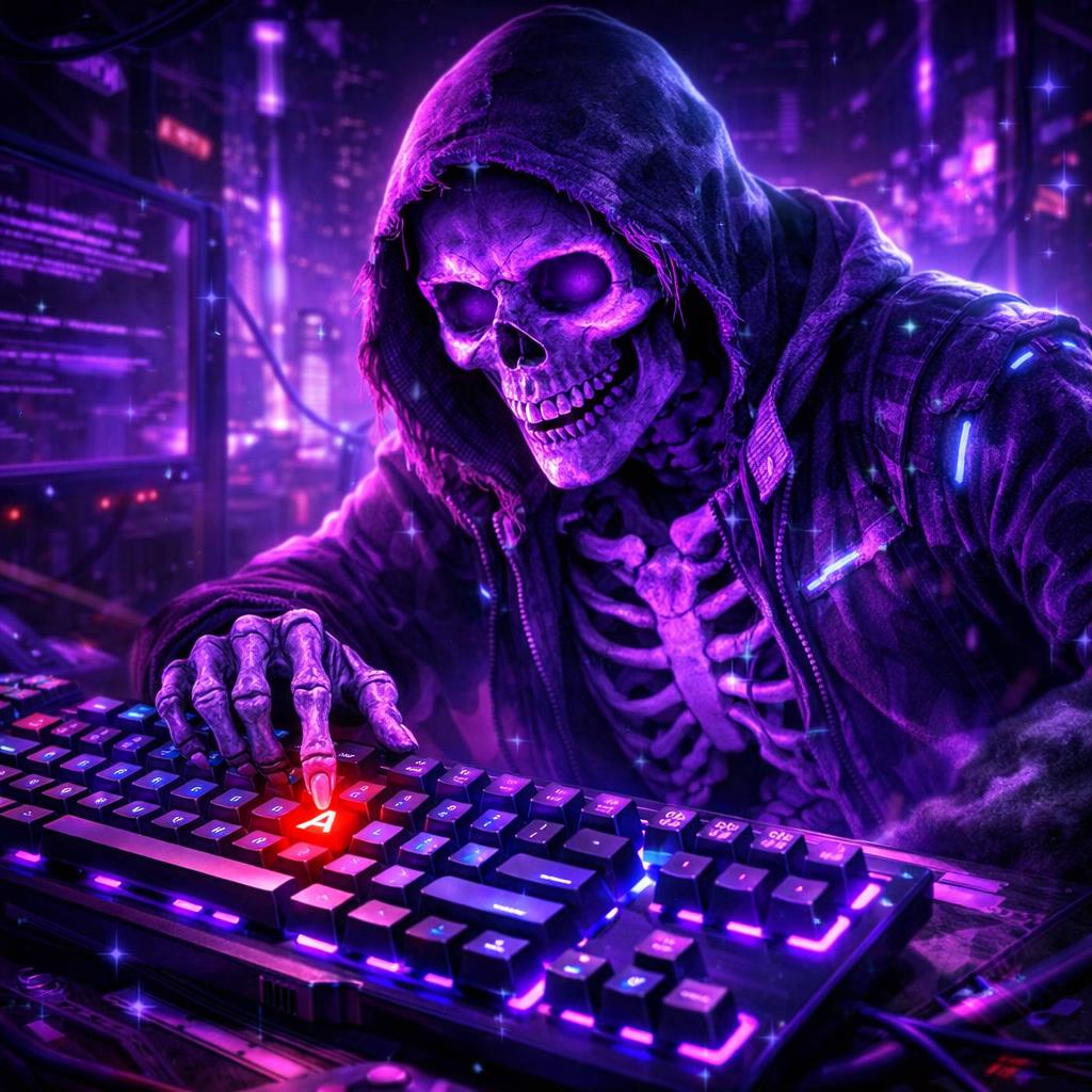 cool purple skeleton and keyboard with the letter a highlighted Blank Meme Template