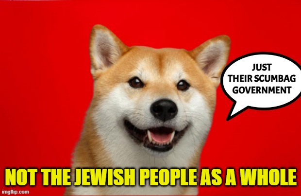 DogePadre Says | JUST THEIR SCUMBAG GOVERNMENT NOT THE JEWISH PEOPLE AS A WHOLE | image tagged in dogepadre says | made w/ Imgflip meme maker