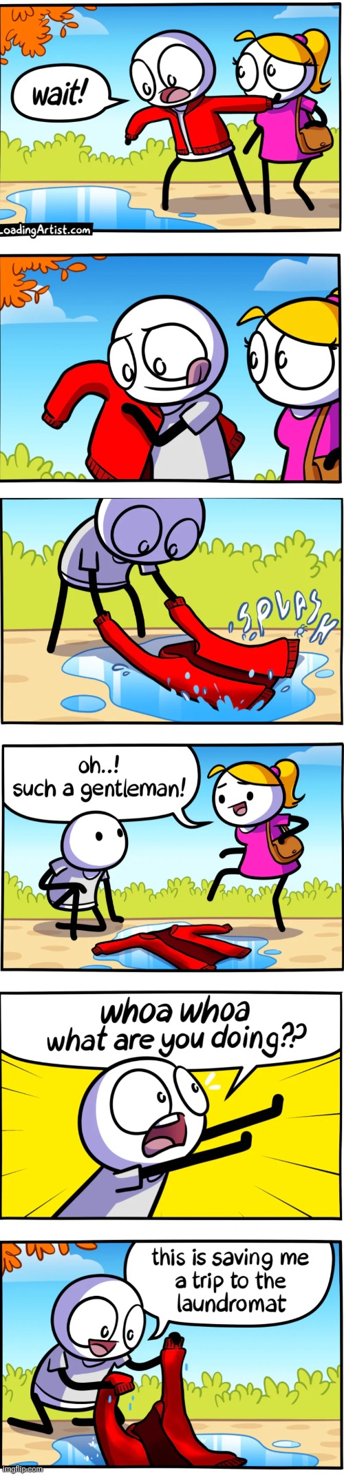 image tagged in comics,loadingartist,water,jacket,laundromat,puddle | made w/ Imgflip meme maker