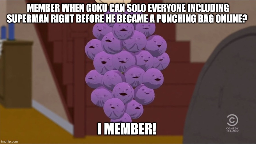 Member Berries | MEMBER WHEN GOKU CAN SOLO EVERYONE INCLUDING SUPERMAN RIGHT BEFORE HE BECAME A PUNCHING BAG ONLINE? I MEMBER! | image tagged in memes,member berries | made w/ Imgflip meme maker
