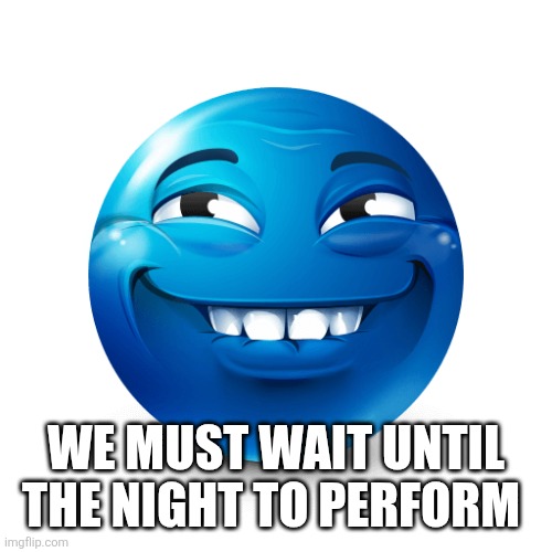 Blue emoji | WE MUST WAIT UNTIL THE NIGHT TO PERFORM | image tagged in blue emoji | made w/ Imgflip meme maker