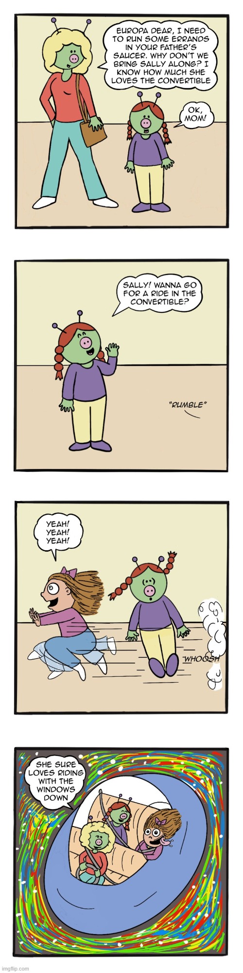 image tagged in aliens,flying saucer,human,sally,ride,window | made w/ Imgflip meme maker