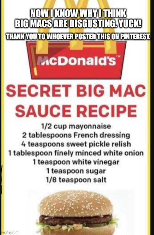 NOW I KNOW WHY I THINK BIG MACS ARE DISGUSTING. YUCK! THANK YOU TO WHOEVER POSTED THIS ON PINTEREST. | made w/ Imgflip meme maker