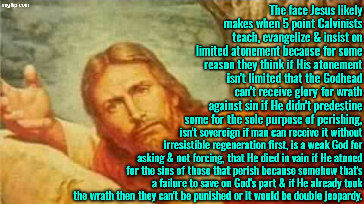 This is ridiculous | image tagged in calvinism,calvinist memes,anti calvinism,reformed theology,disappointed jesus,ridiculous | made w/ Imgflip meme maker