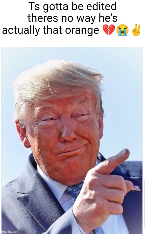 Trump pointing | Ts gotta be edited theres no way he's actually that orange 💔😭✌️ | image tagged in trump pointing | made w/ Imgflip meme maker