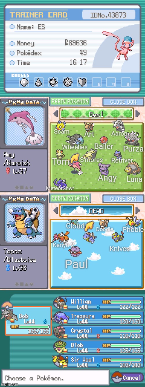 Day 2 of Aquamarine nuzlocke | Aaron; Scam; Art; Wheelies; Purza; Baller; S'mores; Retriver; Tom; Angy; Luna; MeteorShwr; Cloud; Doodle; Phobic; Kenya 2; Knives; Paul | image tagged in paul the legend | made w/ Imgflip meme maker