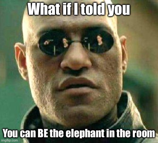 Be the problem no one talks about | What if I told you; You can BE the elephant in the room | image tagged in what if i told you,elephant,room,problem | made w/ Imgflip meme maker
