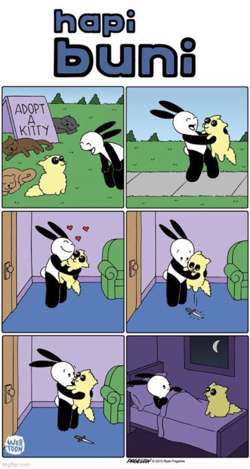 image tagged in comics,buni comics,cat,adoption,knife,worried | made w/ Imgflip meme maker
