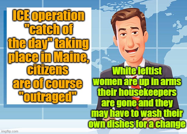 It's just awful the AWFUL's may have to learn to do laundry | ICE operation "catch of the day" taking place in Maine, citizens are of course "outraged"; White leftist women are up in arms their housekeepers are gone and they may have to wash their own dishes for a change | image tagged in ice,deportation,laundry,housework,maga | made w/ Imgflip meme maker