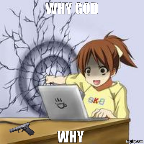 Anime wall punch | WHY GOD WHY | image tagged in anime wall punch | made w/ Imgflip meme maker