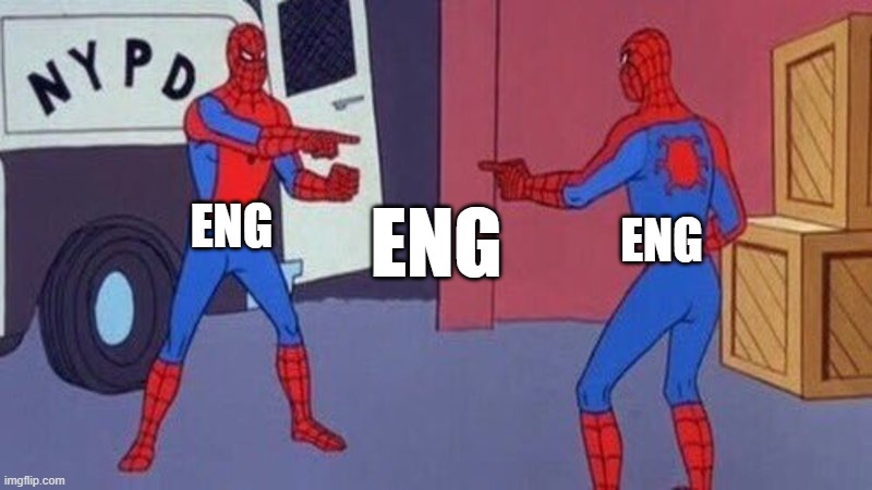 among us roles be like | ENG; ENG; ENG | image tagged in spiderman pointing at spiderman | made w/ Imgflip meme maker
