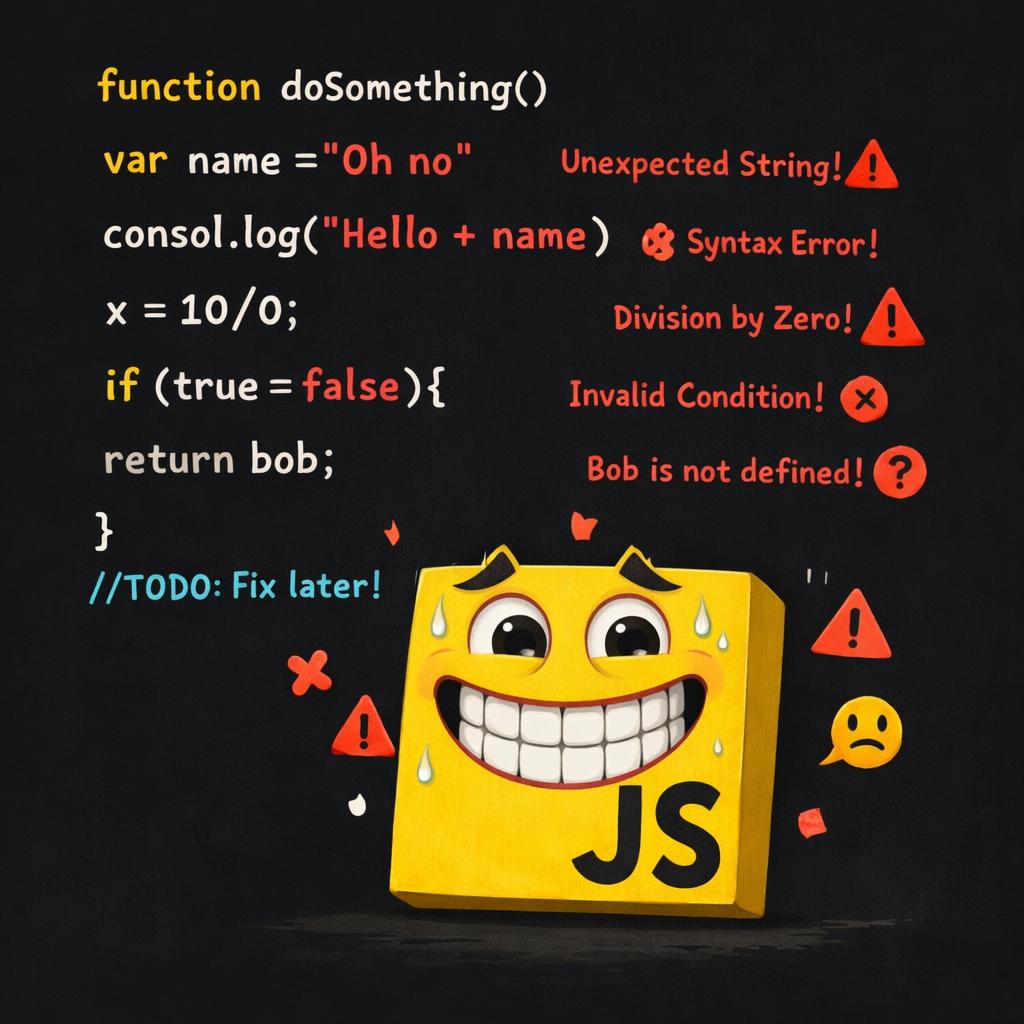 Javascript smiling with multiple errors in a cringe way Blank Meme Template