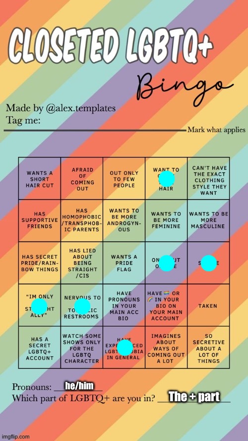 Closeted LGBTQ+ Bingo | he/him; The + part | image tagged in closeted lgbtq bingo,normal human bingo | made w/ Imgflip meme maker