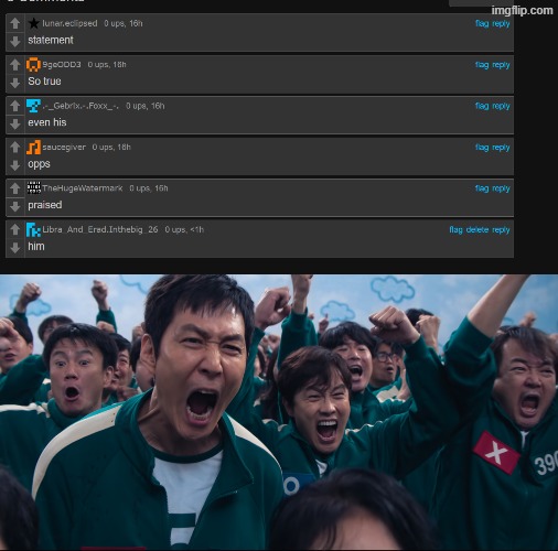 image tagged in squid game cheer | made w/ Imgflip meme maker