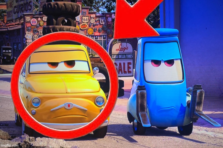 PIXAR Cars Grumpy Guido & Luigi | image tagged in pixar cars grumpy guido luigi | made w/ Imgflip meme maker