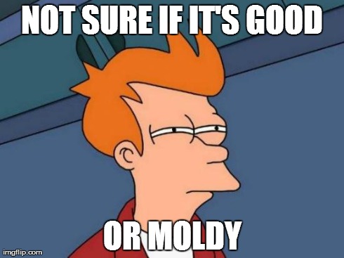 Futurama Fry | NOT SURE IF IT'S GOOD OR MOLDY | image tagged in memes,futurama fry,AdviceAnimals | made w/ Imgflip meme maker
