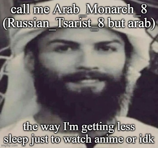 Muslimano Ronaldo | call me Arab_Monarch_8 (Russian_Tsarist_8 but arab); the way I'm getting less sleep just to watch anime or idk | image tagged in muslimano ronaldo | made w/ Imgflip meme maker